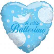 Palloncino in Foil 18" Cuore Celeste "Il Mio Battesimo" Nascita e Battesimo