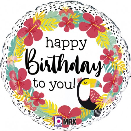 Palloncino in Foil 18" Happy Birthday To You "Tropical Toucan" Animali Grabo