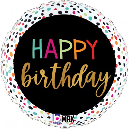 Palloncino in Foil 18" Happy Birthday "Colorful Dots" Happy Birthday Grabo