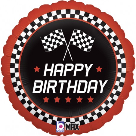 Palloncino in Foil 18" Happy Birthday "Checkered Flag" Happy Birthday Grabo