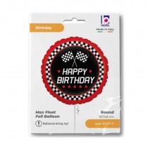 Palloncino in Foil 18" Happy Birthday "Checkered Flag" Happy Birthday Grabo
