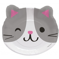 Piatto di Carta 23cm Sagomato con Gatto Assortito "Purr-Fect" 8pz Festa Tema Gatto "Cat"