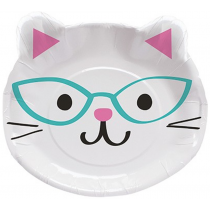 Piatto di Carta 23cm Sagomato con Gatto Assortito "Purr-Fect" 8pz Festa Tema Gatto "Cat"