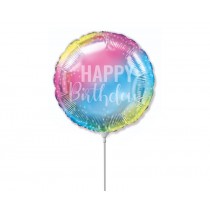 Palloncino in Foil 9" Mini Shape Happy Birthday Arcobaleno "Pastel Rainbow" Generico