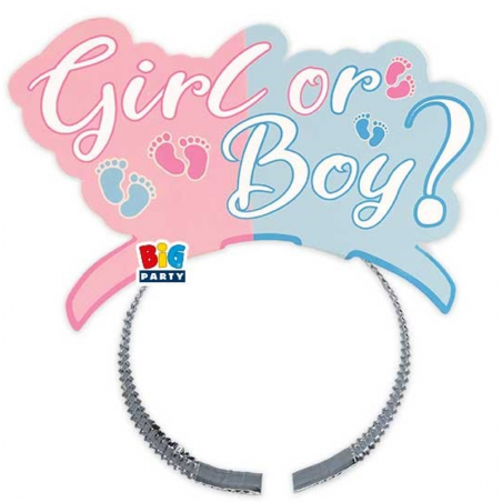 Cerchietto per Capelli sagomato "Girl or Boy?" 4pz Addobbi Gender Reveal Boy or Girl?