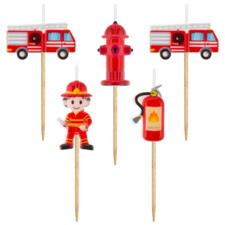 Candelina Picks Vigili del Fuoco "Fire Fighters" 5pz Candeline Sagomate Fantasia