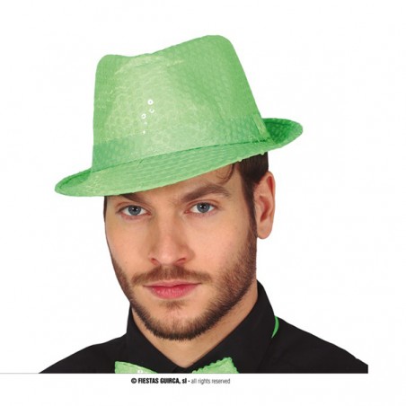 Cappello Gangster con Paillettes Verde Lime Fluo Cappelli