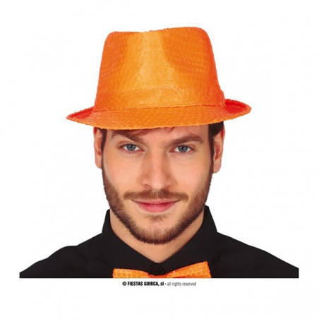 Cappello Gangster con Paillettes Arancione Fluo Cappelli
