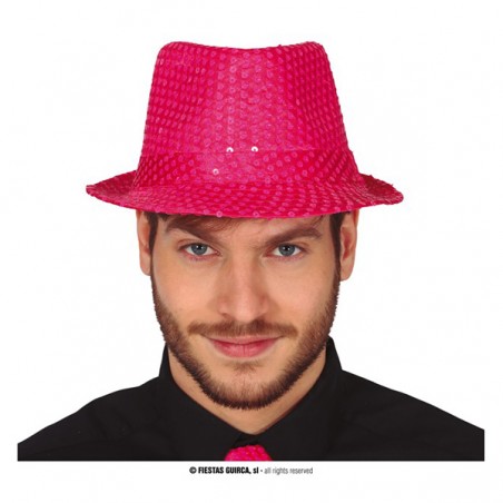 Cappello Gangster con Paillettes Fucsia Fluo Cappelli