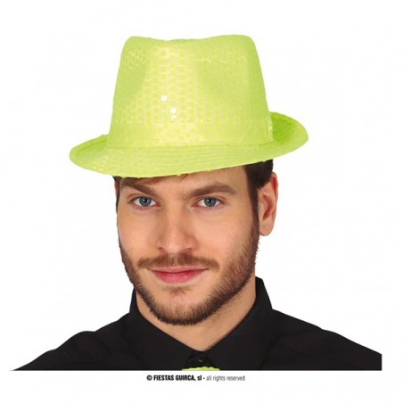 Cappello Gangster con Paillettes Giallo Fluo Cappelli