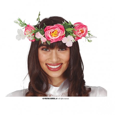 Tiara Rivestita con Fiori Rosa "Flowers" Accessori Persona Tropicali