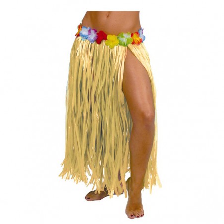 Gonna Lunga Hawaiana Paglia con Fiori Multicolor Accessori Persona Tropicali