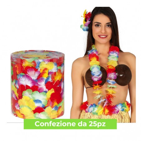 Collana Hawaiana in Barattolo con Fiori Multicolor 25pz Accessori Persona Tropicali