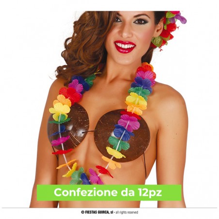 Collana Hawaiana Multicolor con Fiori 12pz Accessori Persona Tropicali