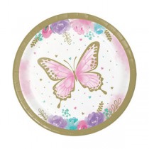 Piatto di Carta 18cm con Farfalle "Butterfly Shimmer" 8pz Festa Tema Farfalla