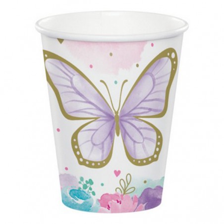 Bicchiere di Carta 266ml con Farfalla "Butterfly Shimmer" 8pz Festa Tema Farfalla