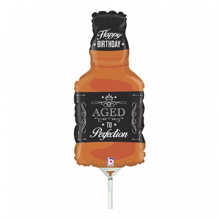 Palloncino in Foil 14" Mini Shape Bottiglia di Whisky "Aged To Perfection" Happy Birthday Grabo