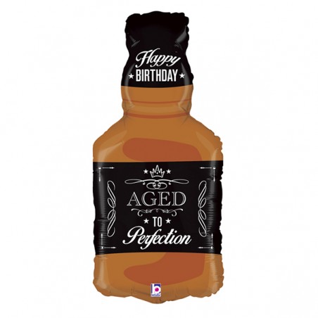 Palloncino in Foil 34" Super Shape Bottiglia di Whisky "Aged To Perfection" Happy Birthday Grabo