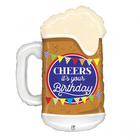Palloncino in Foil 34" Super Shape Boccale Birra "Cheers Birthday" Happy Birthday Grabo