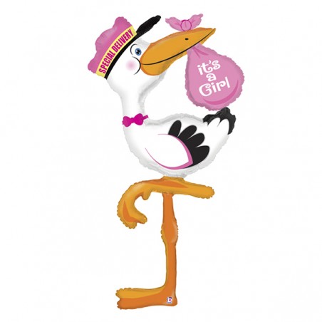 Palloncino in Foil 59" Air Filled Cicogna "Special Delivery Girl" Nascita e Battesimo Grabo