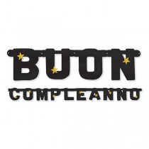 Festone Buon Compleanno Nero Stelle Oro "Stars" Festoni Buon Compleanno