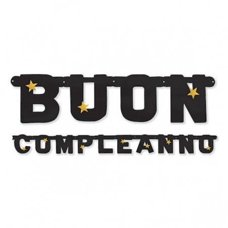 Festone Buon Compleanno Nero Stelle Oro "Stars" Festoni Buon Compleanno