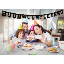 Festone Buon Compleanno Nero Stelle Oro "Stars" Festoni Buon Compleanno