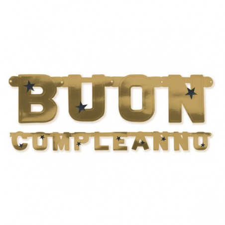 Festone Buon Compleanno Oro Stelle Nere "Stars" Festoni Buon Compleanno