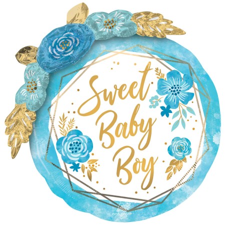 Palloncino in Foil 27" Multi-Balloons Geo Floreale Dolce Bimbo "Baby Boy" Nascita e Battesimo