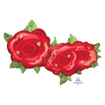 Palloncino in Foil 37" Super Shape Trio di Rose Rosse con Cuoricini Oro Piante e Fiori