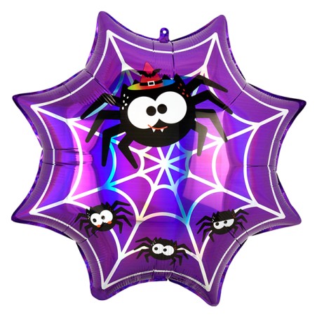 Palloncino in Foil 22" Super Shape Ragnatela Viola Iridescente Halloween