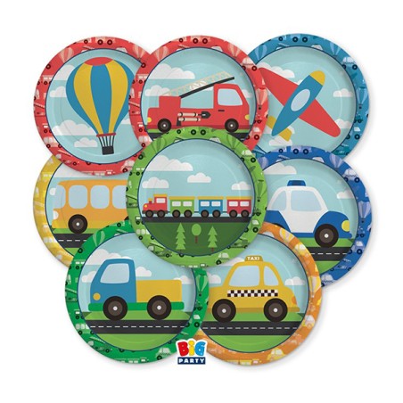 Piatto di Carta 18cm con Veicoli "Vehicles" 8pz Veicoli "Vehicles"