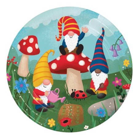 Piatto di Carta 23cm con Gnomi "Party Gnomes" 8pz Gnomi "Gnomes"