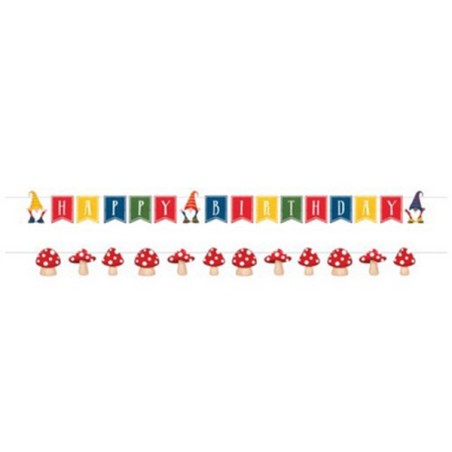 Festone Happy Birthday e Funghetti "Party Gnomes" 2pz Gnomi "Gnomes"