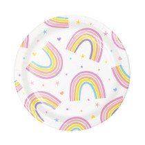Piatto di Carta 18cm con Arcobaleno "Happy Rainbow" 8pz Arcobaleno e Nuvole "Happy Rainbow"
