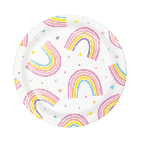 Piatto di Carta 18cm con Arcobaleno "Happy Rainbow" 8pz Arcobaleno e Nuvole "Happy Rainbow"