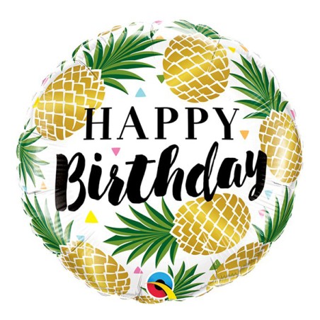 Palloncino in Foil 18" Bianco con Ananas "Happy Birthday" Generico