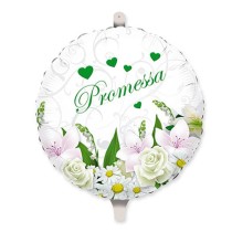 Palloncino in Foil 18" Bianco con Fiori "Promessa" Promessa