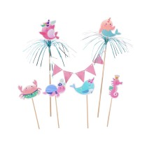 Cake Topper Animali Marini "Underwater World" 6pz Addobbi e Accessori Mare