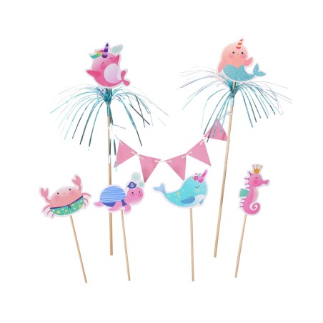 Cake Topper Animali Marini "Underwater World" 6pz Addobbi e Accessori Mare