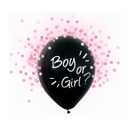 Palloncino in Lattice 12" Nero con Stampa Boy or Girl? con Confetti Rosa 4pz Palloncini Gender Reveal Boy or Girl?