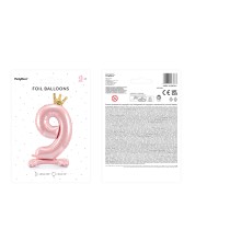 Palloncino in Foil 41" Standups Numero 9 Rosa con Corona Numeri Standups Rosa 41"/103cm