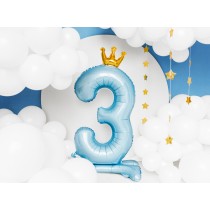 Palloncino in Foil 41" Standups Numero 3 Celeste con Corona Numeri Standups Celeste 41"/103cm