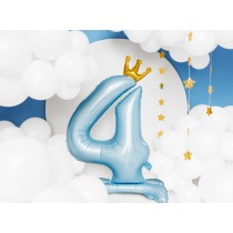 Palloncino in Foil 41" Standups Numero 4 Celeste con Corona Numeri Standups Celeste 41"/103cm