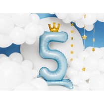 Palloncino in Foil 41" Standups Numero 5 Celeste con Corona Numeri Standups Celeste 41"/103cm