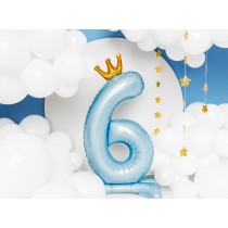 Palloncino in Foil 41" Standups Numero 6 Celeste con Corona Numeri Standups Celeste 41"/103cm