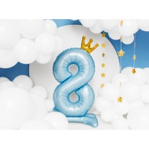 Palloncino in Foil 41" Standups Numero 8 Celeste con Corona Numeri Standups Celeste 41"/103cm