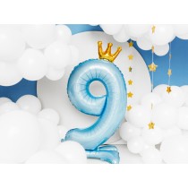 Palloncino in Foil 41" Standups Numero 9 Celeste con Corona Numeri Standups Celeste 41"/103cm