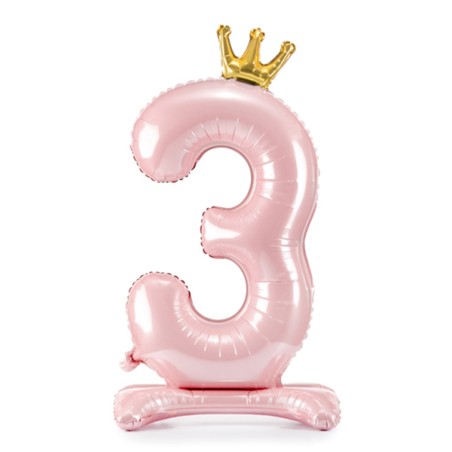 Palloncino in Foil 41" Standups Numero 3 Rosa con Corona Numeri Standups Rosa 41"/103cm