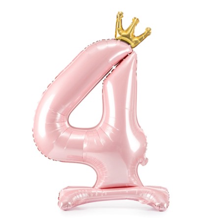 Palloncino in Foil 41" Standups Numero 4 Rosa con Corona Numeri Standups Rosa 41"/103cm